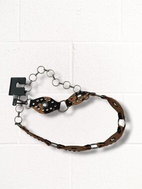 NEW Illuma Studded Brown (Faux) Leather Pony Hair Chain Belt